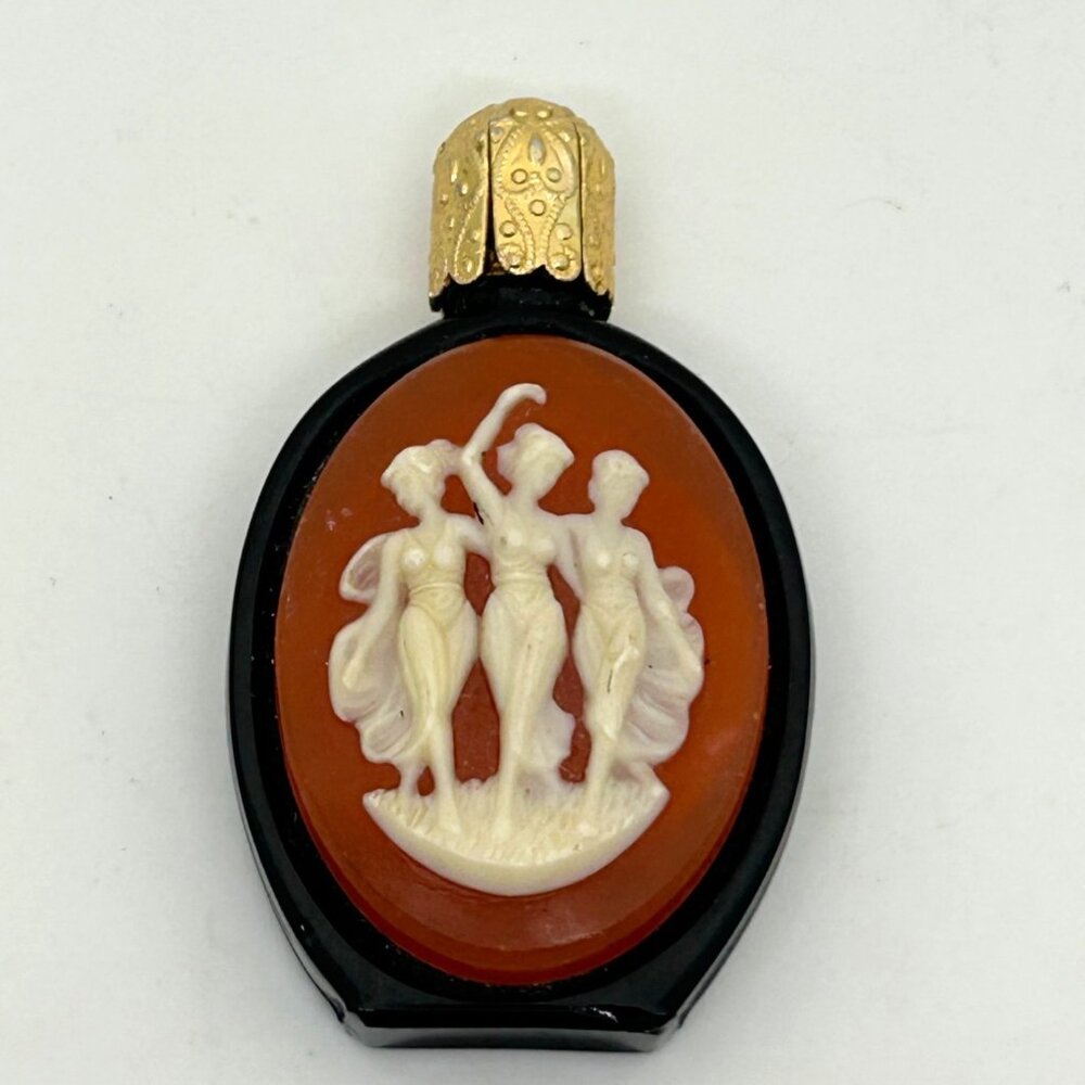 Vintage Three Graces Cameo Perfume Bottle Resin Black Glass Made in Austria READ - Picture 1 of 16